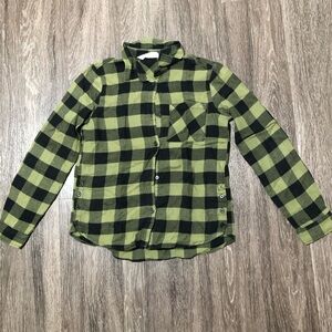 H&M Black and Green Plaid Flannel Shirt 9-10Y